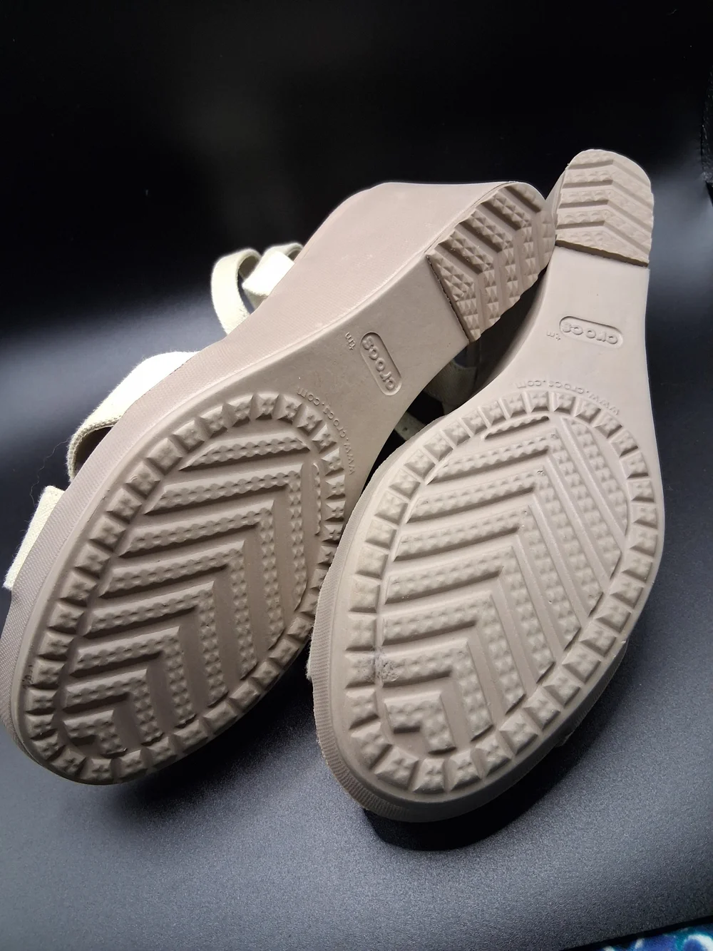 CROCS Cream Canvas Wedge Sandals with Ankle Strap - Picture 7 of 11